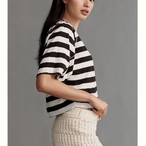 Anthropologie Short-Sleeve Striped Batwing Top NEW Large Black White